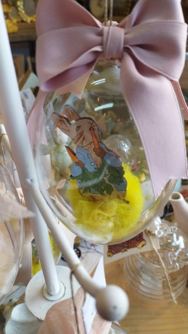 Uovo plexiglass con decorazione legno tulle e nastro 17cm Pattycrea