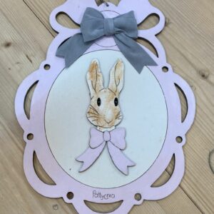 Ovale con fiocco  coniglio dipinto 30x23cm Pattycrea
