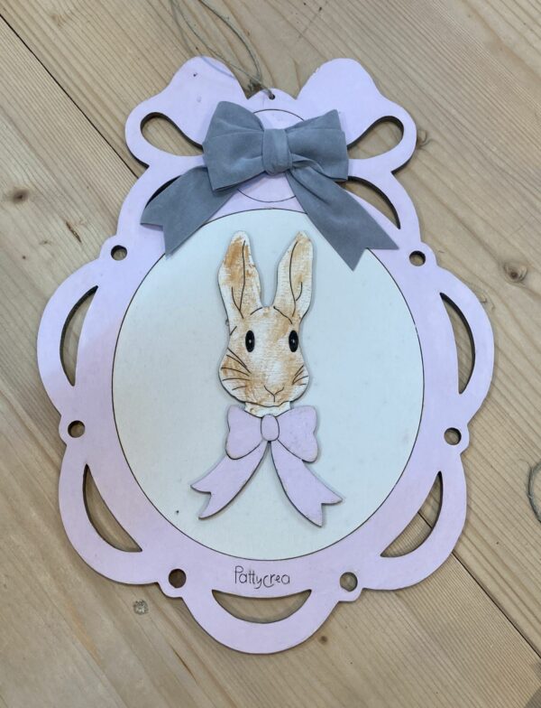 Ovale con fiocco  coniglio dipinto 30x23cm Pattycrea