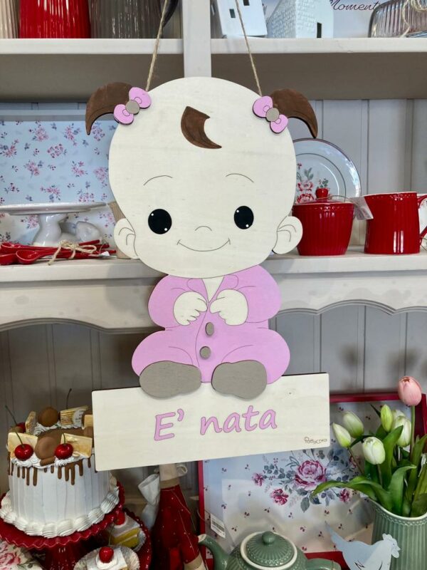 Fiocco nascita bimba o bimbo  in legno orso, stella personalizzabile H.47cm   4018