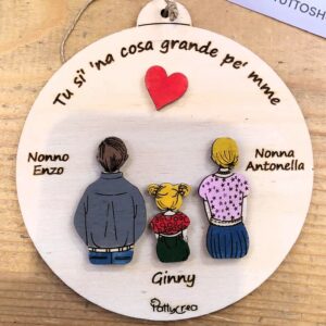 Palla Natale legno inciso laser e dipinto a mano nonni personalizzabile D.10cm Pattycrea