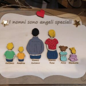 Quadretto nonni con personaggi e frase personalizzabile H.22cm Idea Regalo festa dei nonni Pattycrea