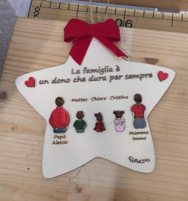 Stella Natale legno inciso laser e dipinto a mano nonni personalizzabile D.13cm Pattycrea