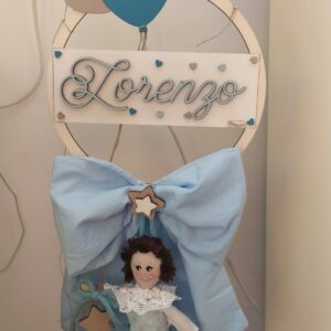 Fiocco nascita con cerchio palloncini bimbo in tessuto
