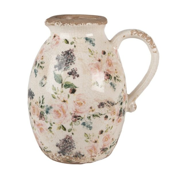 Brocca Decorativa 20x16x22 Cm Beige Rosa Ceramica Fiori Brocca Clayre