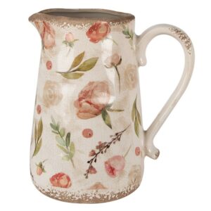 Brocca Decorativa 21x15x23 Cm Beige Rosa Ceramica Fiori Brocca Clayre