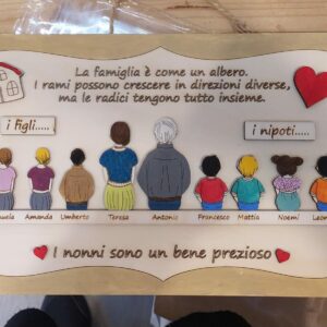Quadretto nonni con figli e nipoti  e frase personalizzabile 35x19cm Idea Regalo festa dei nonni Pattycrea