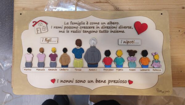 Quadretto nonni con figli e nipoti  e frase personalizzabile 35x19cm Idea Regalo festa dei nonni Pattycrea