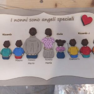 Quadretto nonni con personaggi e frase personalizzabile H.30 Idea Regalo festa dei nonni Pattycrea