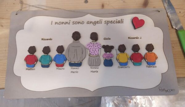 Quadretto nonni con personaggi e frase personalizzabile H.30 Idea Regalo festa dei nonni Pattycrea