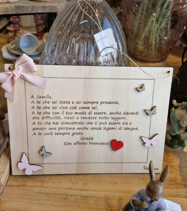 Targa il legno con frase incisa laser H20 cm Pattycrea