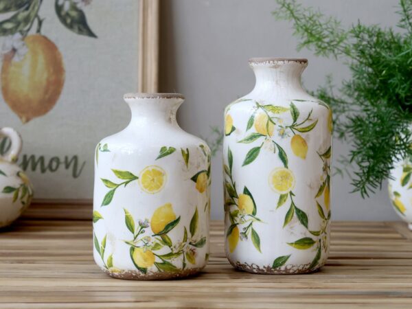 Bottiglia di limone con. motivo di limone Crema H17/P10 cm Chic Antique