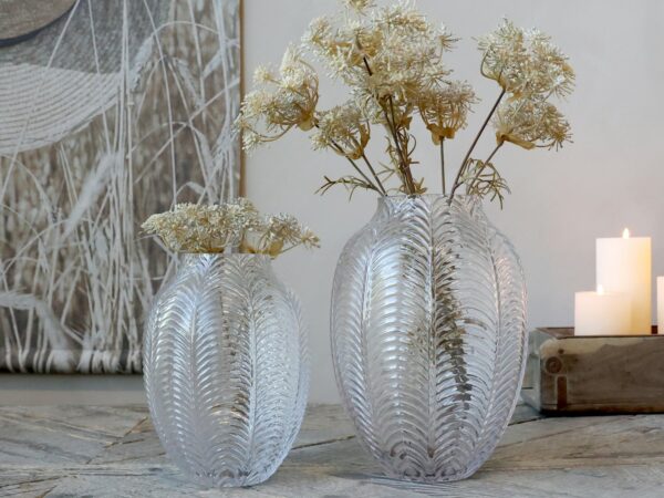Vaso c. motivo a foglie H25/P18 cm Trasparente Chic Antique