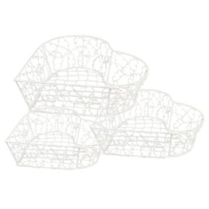 Cesto Per Riporre Set Di 3 25x25x7 / 20x20x6 / 15x15x6 Cm Bianco Ferro A Forma Di Cuore Cestini Per La Cucina Clayre