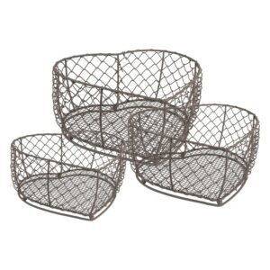 Cesto Per Riporre Set Di 3 25x25x7 / 20x20x6 / 15x15x6 Cm Marrone Ferro A Forma Di Cuore Cestini Per La Cucina Clayre