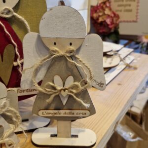 Angelo legno laser con base frase H.15cm Pattycrea
