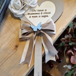 Cuore modello specchio con frase personalizzabile fiocchi e fiori 24cm