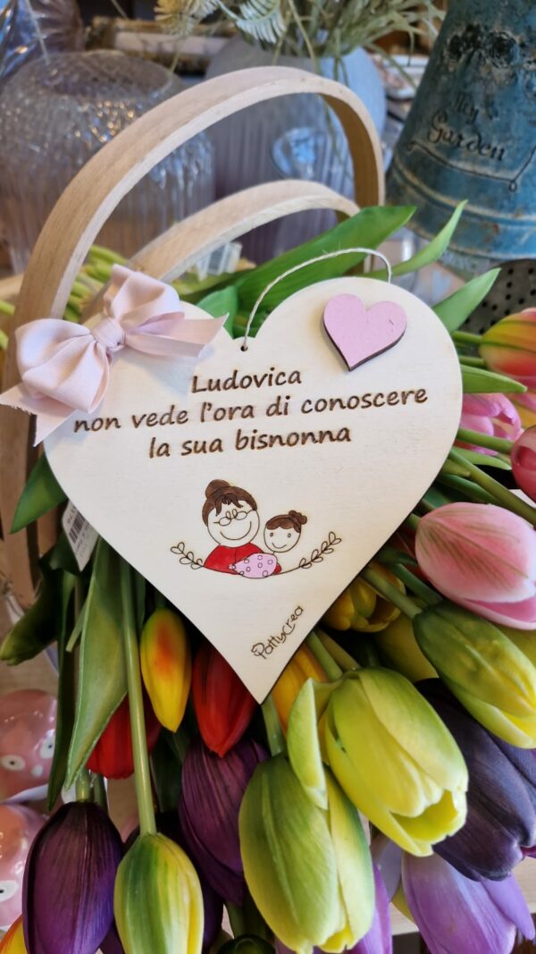 Cuore inciso nonna e nipote 15cm con frase personalizzabile dipinto a mano Idea Regalo festa dei nonni Pattycrea