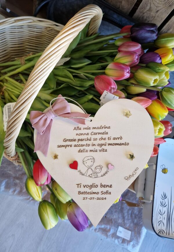 Cuore inciso nonna e nipote 20cm con frase personalizzabile dipinto a mano