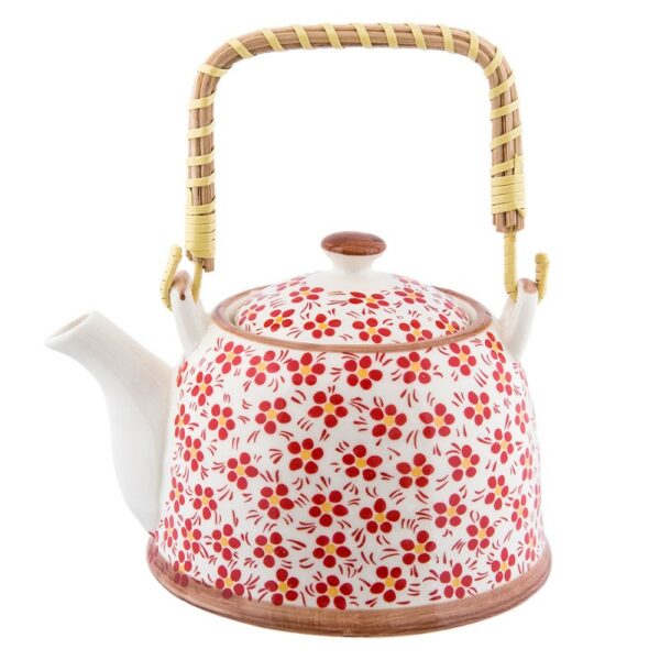 Teiera con infusore 18x14x12cm 700ml rosso ceramica fiori rotondo teiera giapponese Clayre & Eef