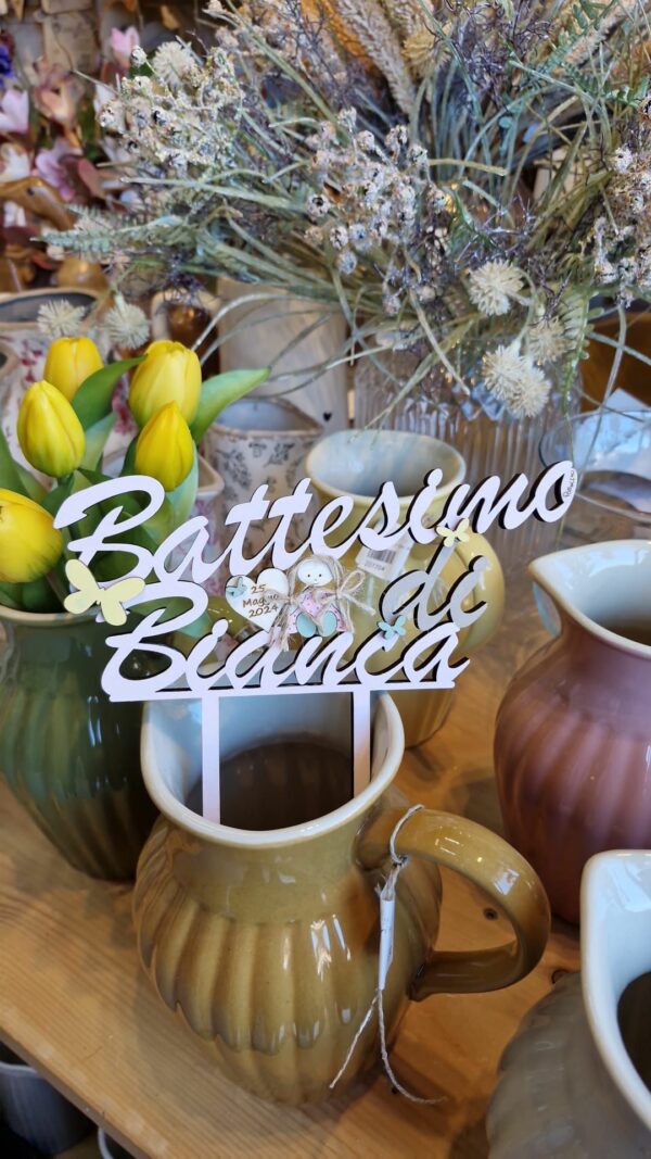Topper torta legno inciso laser Il battesimo di Bianca Pattycrea