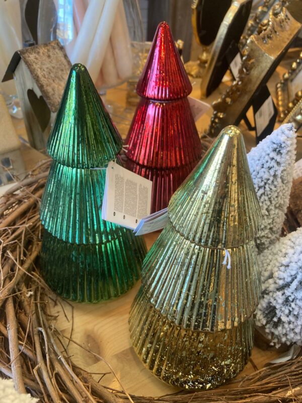 Abete di Natale vetro con led D.11cm  H.23cm disponibile tre colori rosso, verde e oro Pattycrea