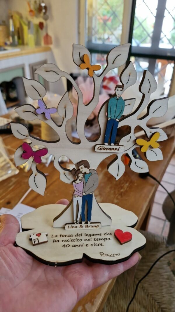 Albero della vita legno laser con base per anniversario personalizzabili H.20cm Pattycrea