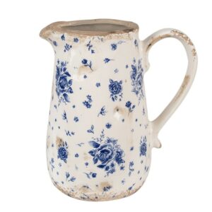 Brocca decorativa 16x12x18 cm Beige Blu Ceramica Rose Brocca Clayre