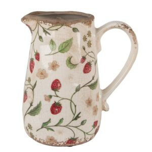 Brocca Decorativa 16x12x18 Cm Beige Rosso Ceramica Fragole Clayre
