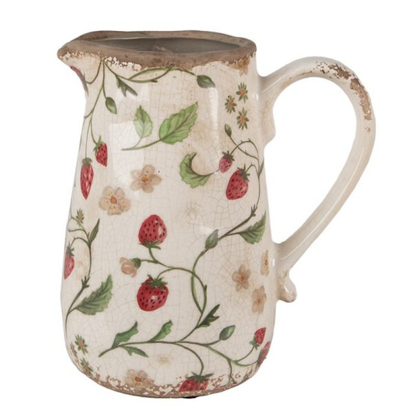 Brocca Decorativa 16x12x18 Cm Beige Rosso Ceramica Fragole Clayre