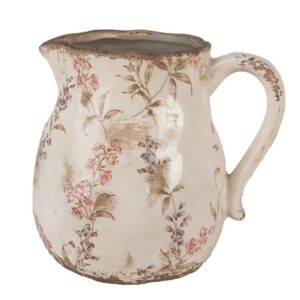 Brocca Decorativa 17x13x16 Cm Beige Rosa Ceramica Fiori Brocca Clayre