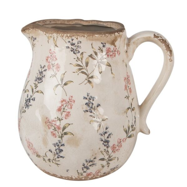 Brocca decorativa 21x16x20 Cm Beige Rosa Ceramica Fiori Brocca Clayre