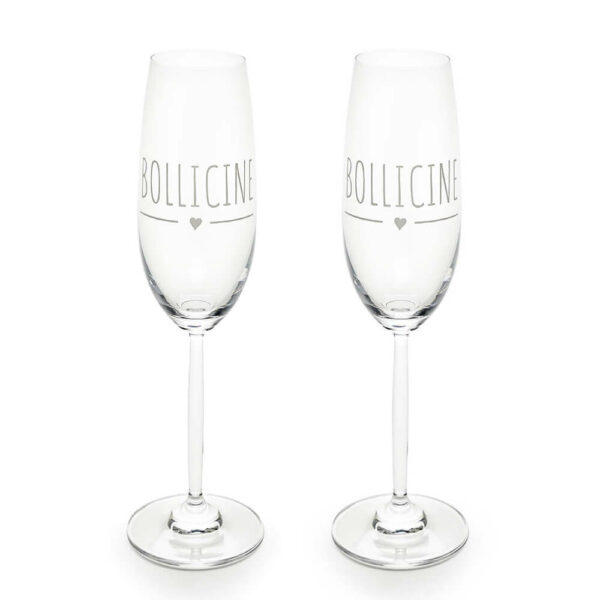 Coppia Calici in vetro e scritta BOLLICINE My Home Nuvole di Stoffa