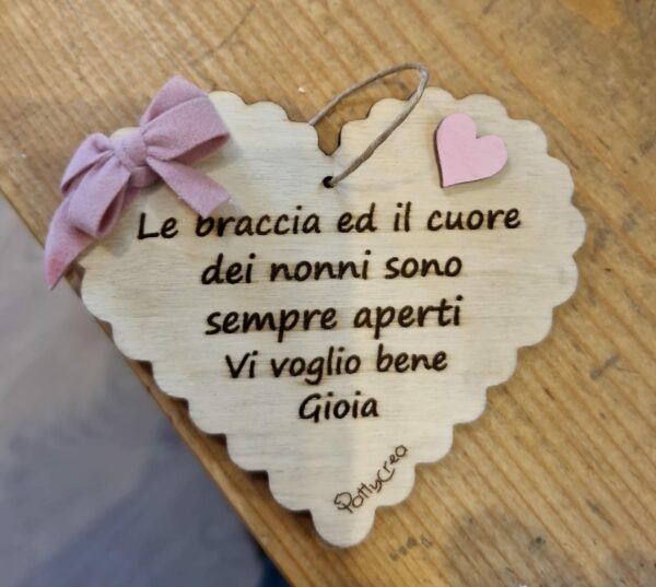 Cuore orlato legno laser festa dei nonni con frase 10cm Pattycrea
