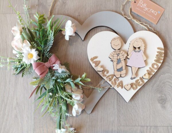 Doppio cuore legno con ninni Idea Regalo festa dei nonni Pattycrea