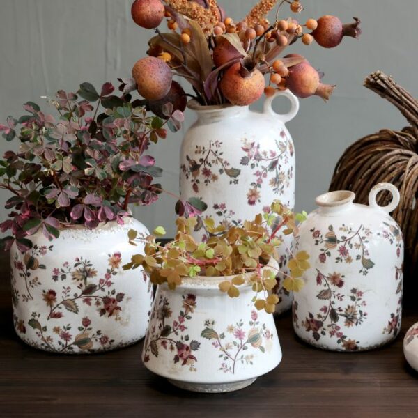 Nancy Bottle con motivo floreale, H26/D14 cm cream Chic Antique