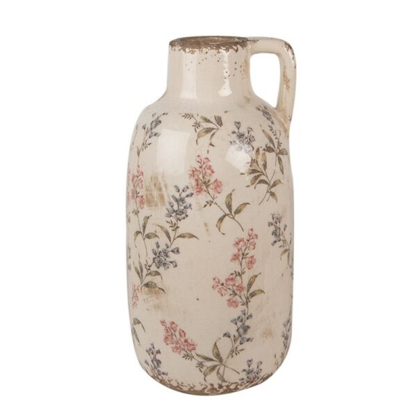 Brocca Decorativa Ø 13x25 Cm Beige Rosa Ceramica Fiori Brocca Clayre