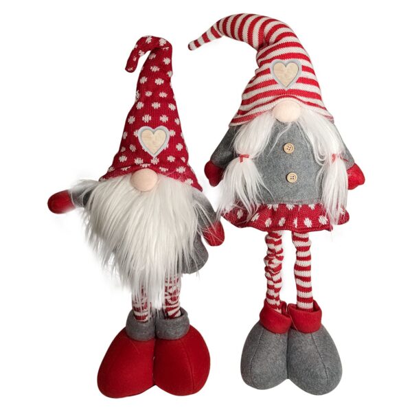 Gnomo stoffa con gambe allungabili e cuore legno