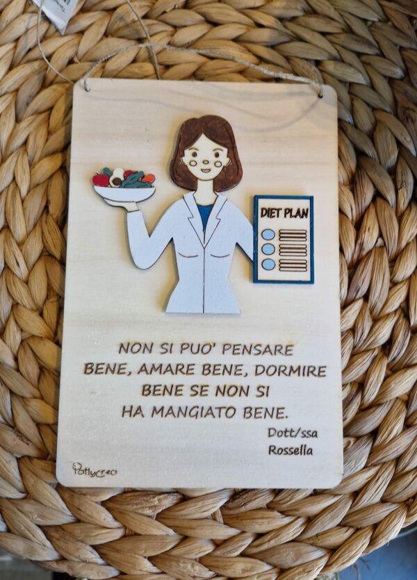 Quadretto con nutrizionista a rilievo con frase personalizzabile dipinta a mano  20cm 4491