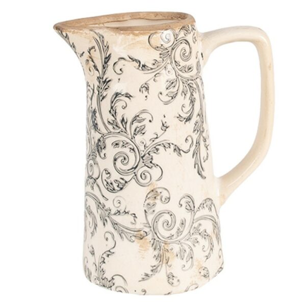 Brocca decorativa 16x11x20 cm Beige Grigio Ceramica Fiori Clayre & Eef
