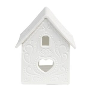 Portacandele natale casette bianco 7x8x9cm Clayre