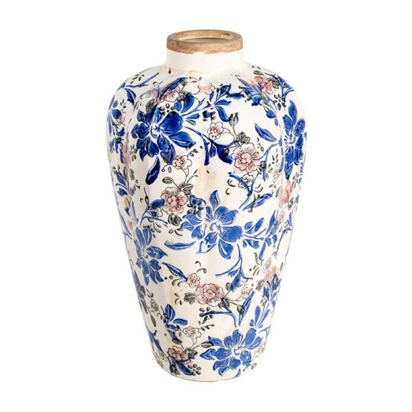 Vaso Ø 21x35 cm Beige Blu Ceramica Fiori Clayre