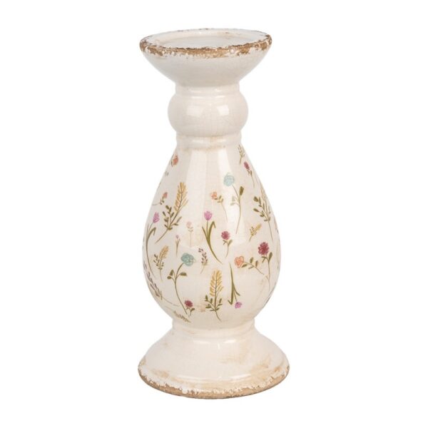 Candelabro Ø 14x32 cm Beige Rosa Ceramica Fiori Clayre