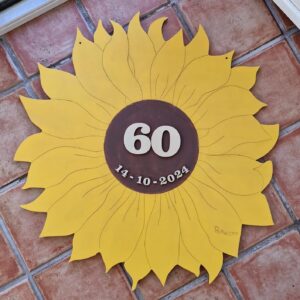Girasole dipinto a mano legno inciso laser personalizzabile D.50cm Pattycrea