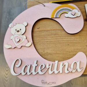Iniziale doppia nome orsetta arcobaleno personalizzabile 20cm  Pattycrea