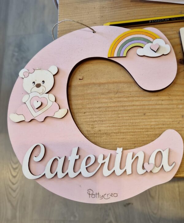 Iniziale doppia nome orsetta arcobaleno personalizzabile 20cm  Pattycrea