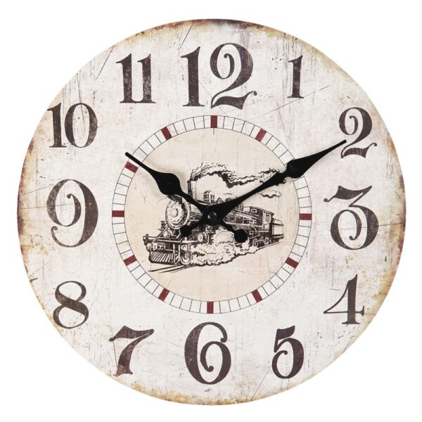 Orologio da parete D.30 cm beige legno treno a vapore da parete Clayre e Eef