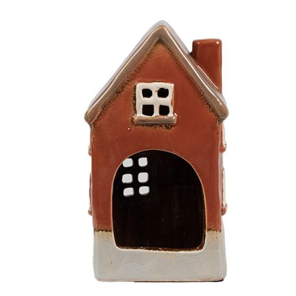 Portacandela casetta arancio marrone 12x8x18cm Clayre - immagine 3