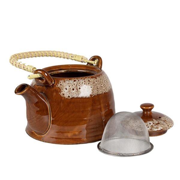 Teiera con infusore 750 ml Marrone Bianco Ceramica Pentola per il tè Clayre - immagine 3