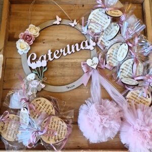 Cerchio con nome bimba tulipani pon pon  25cm